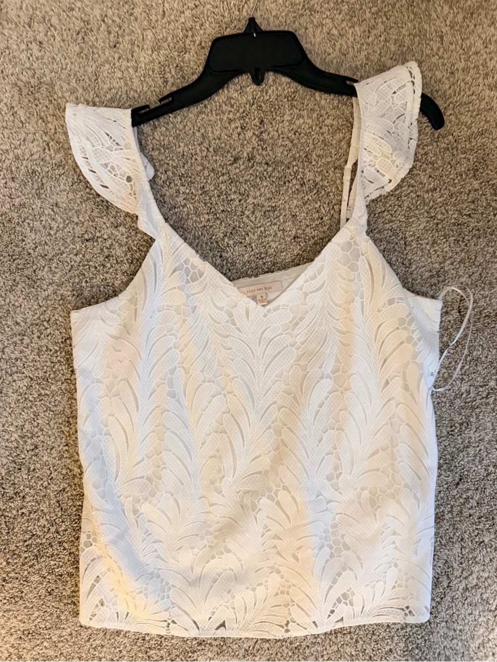 Skies Are Blue White Lace V-Neck Ruffle Strap Camisole